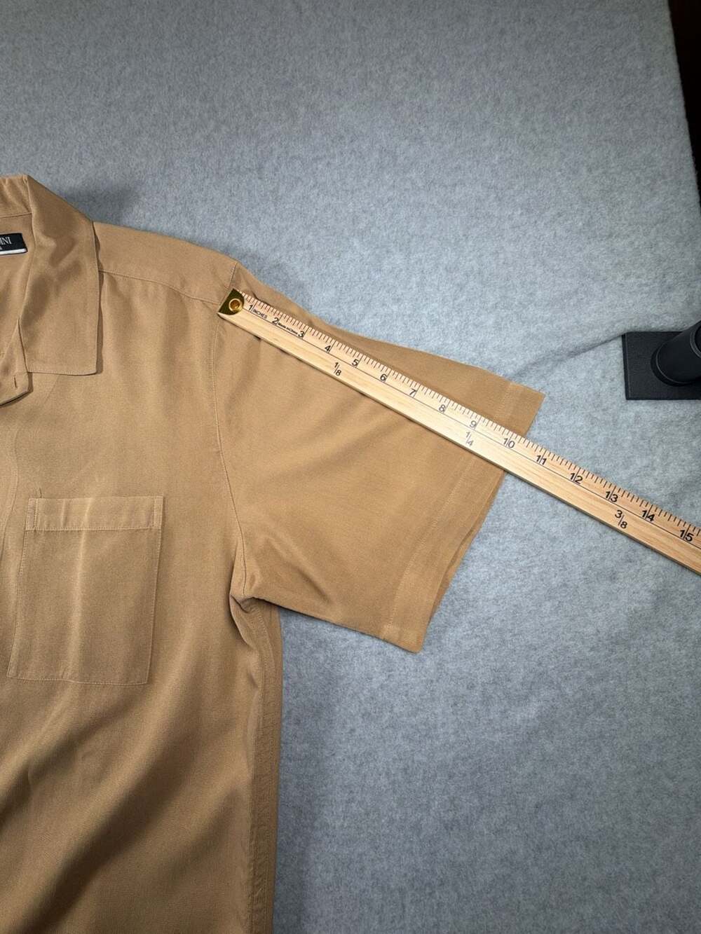 Brandini Pure Silk Tan Short Sleeve Cuban Collar Resort Shirt - Picture 6 of 10